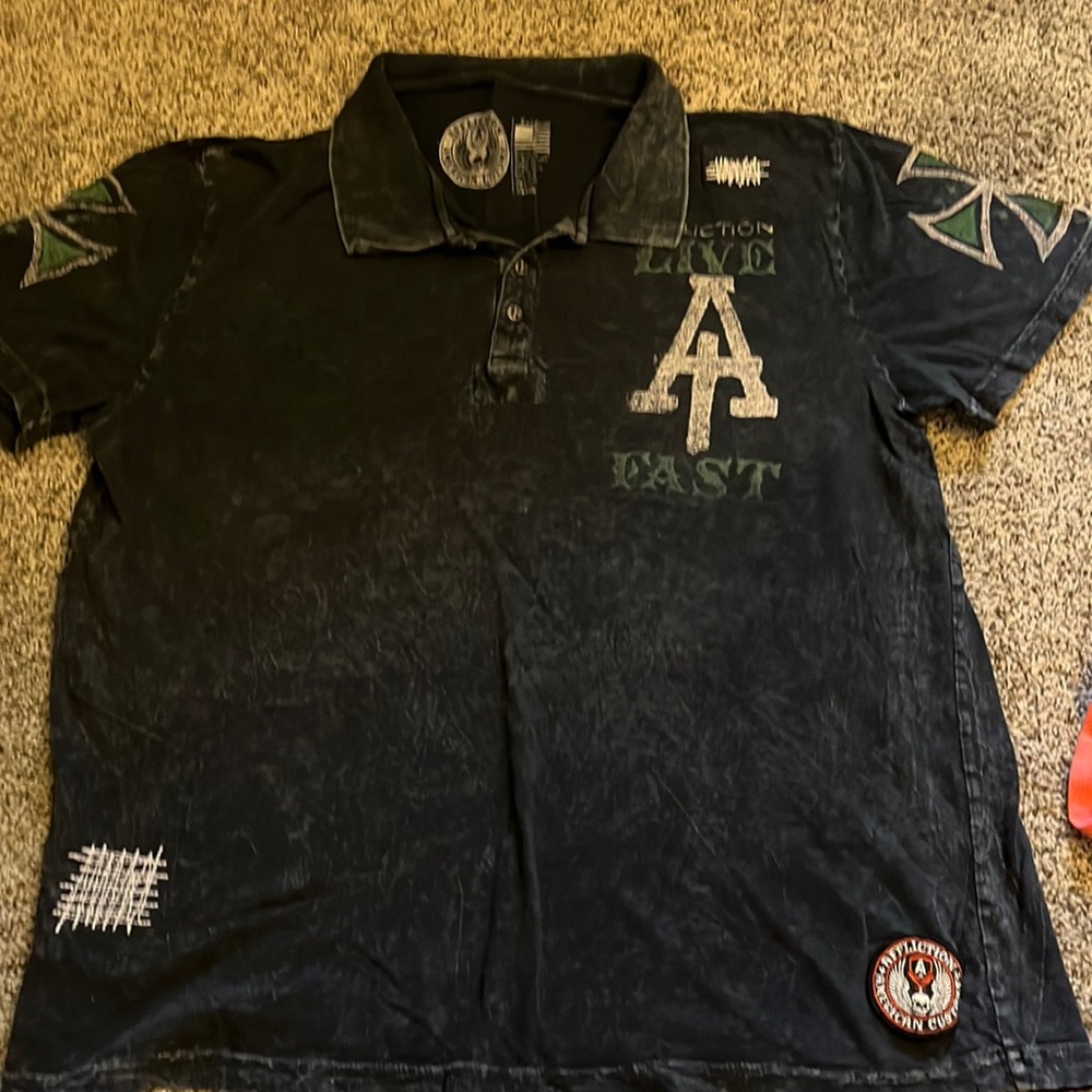 Affliction black collar button up t-shirt